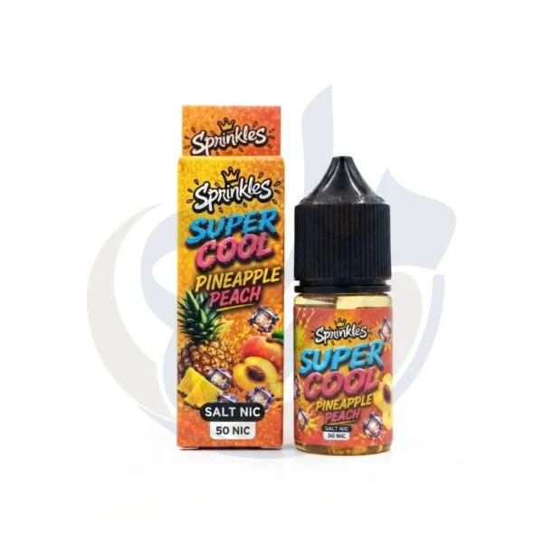 Sprinkles Super Cool Pineapple Peach Salt Nic e-liquid bottle and box