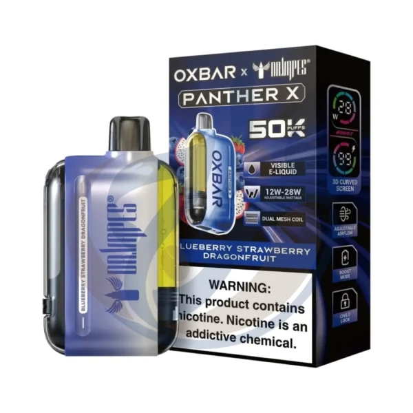 Dr vapes Oxbar 50k Blueberry Strawberry Dragonfruit Ice Disposable deals and original stock at El Mazaj Vape Store
