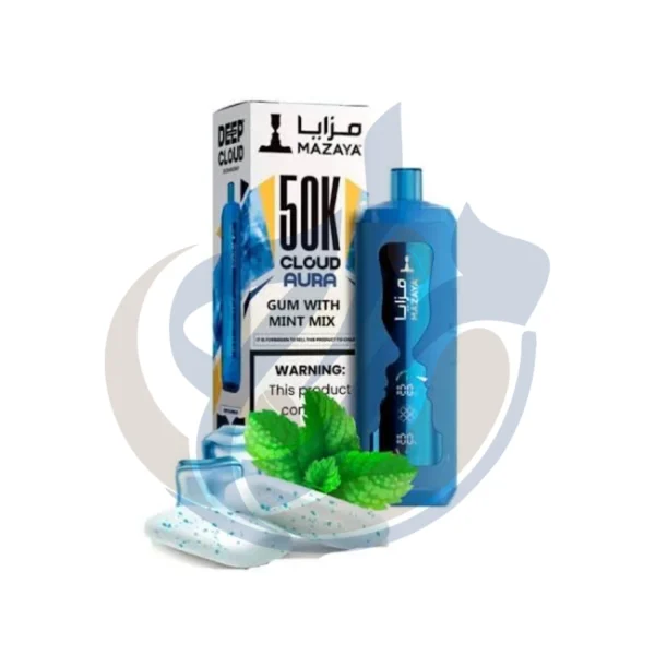 Verified genuine Mazaya Cloud Aura 50K Gum With Mint Mix Disposable presented by El-Mazaj Egypt