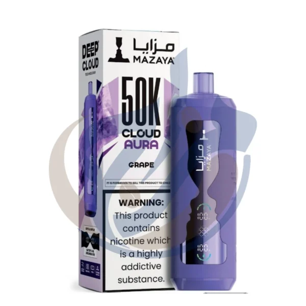 Verified genuine Mazaya Cloud Aura 50K Grape Disposable presented by El-Mazaj Egypt