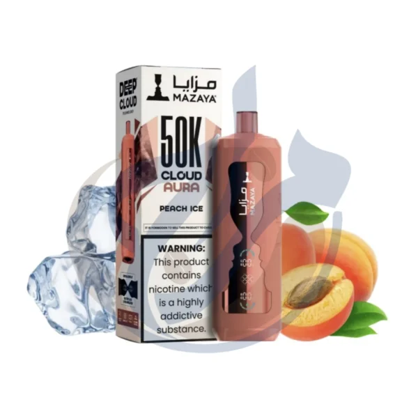 Verified genuine Mazaya Cloud Aura 50K Peach Ice Disposable presented by El-Mazaj Egypt