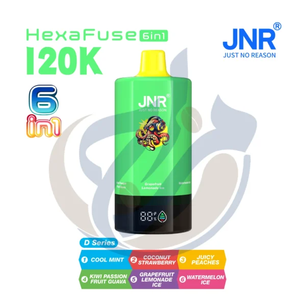JNR HexaFuse 120K (6IN1) D Series Disposable deals and original stock at El Mazaj Vape Store